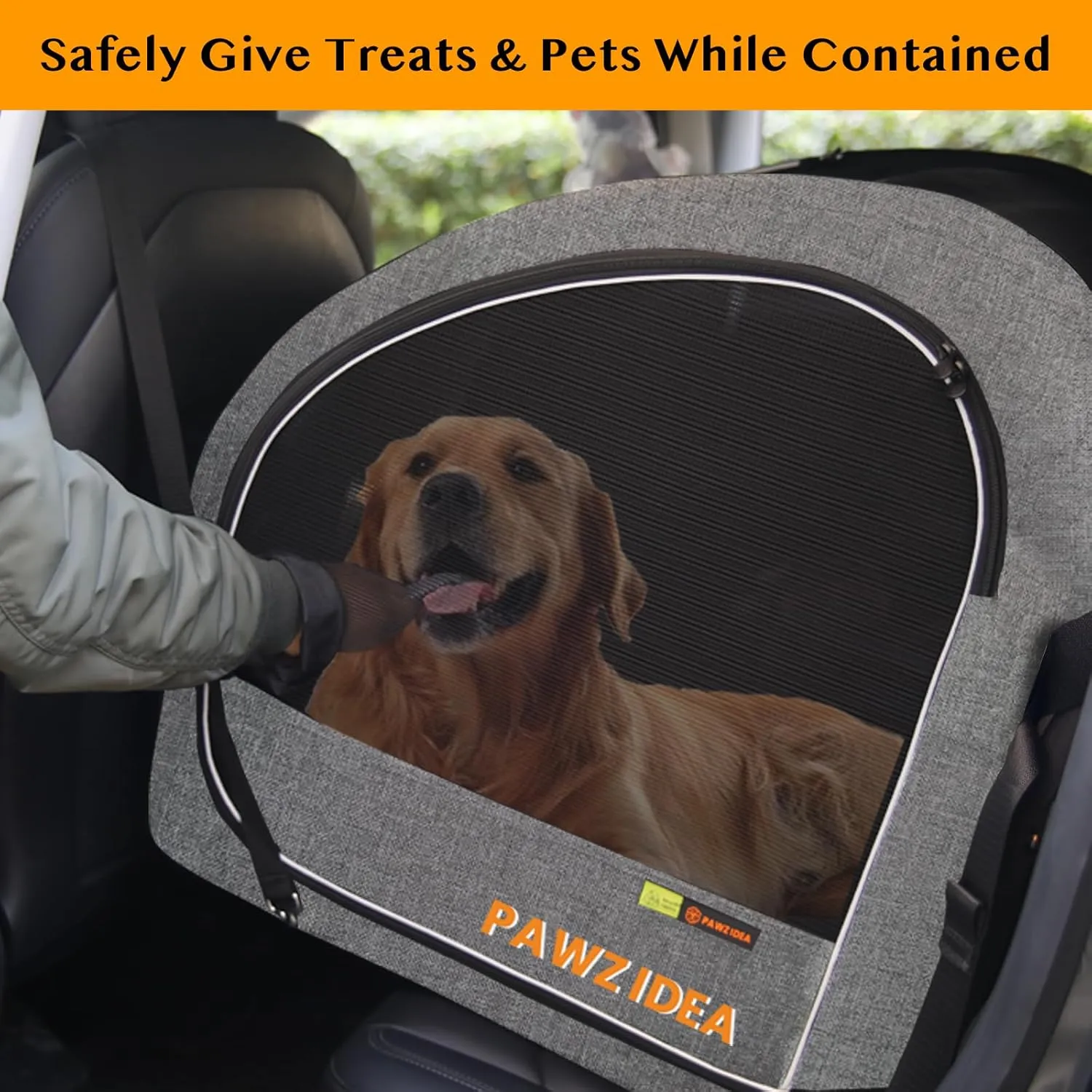 PAWZIDEA Collapsible Dog Travel Crate, Portable Pet Crate for Car, Soft-Sided Dog Kennel for Medium Large Dogs, Pop-Up Metal Frame, Seatbelt & Headrest Strap, Foldable Pet Car Seat Carrier for Outdoor