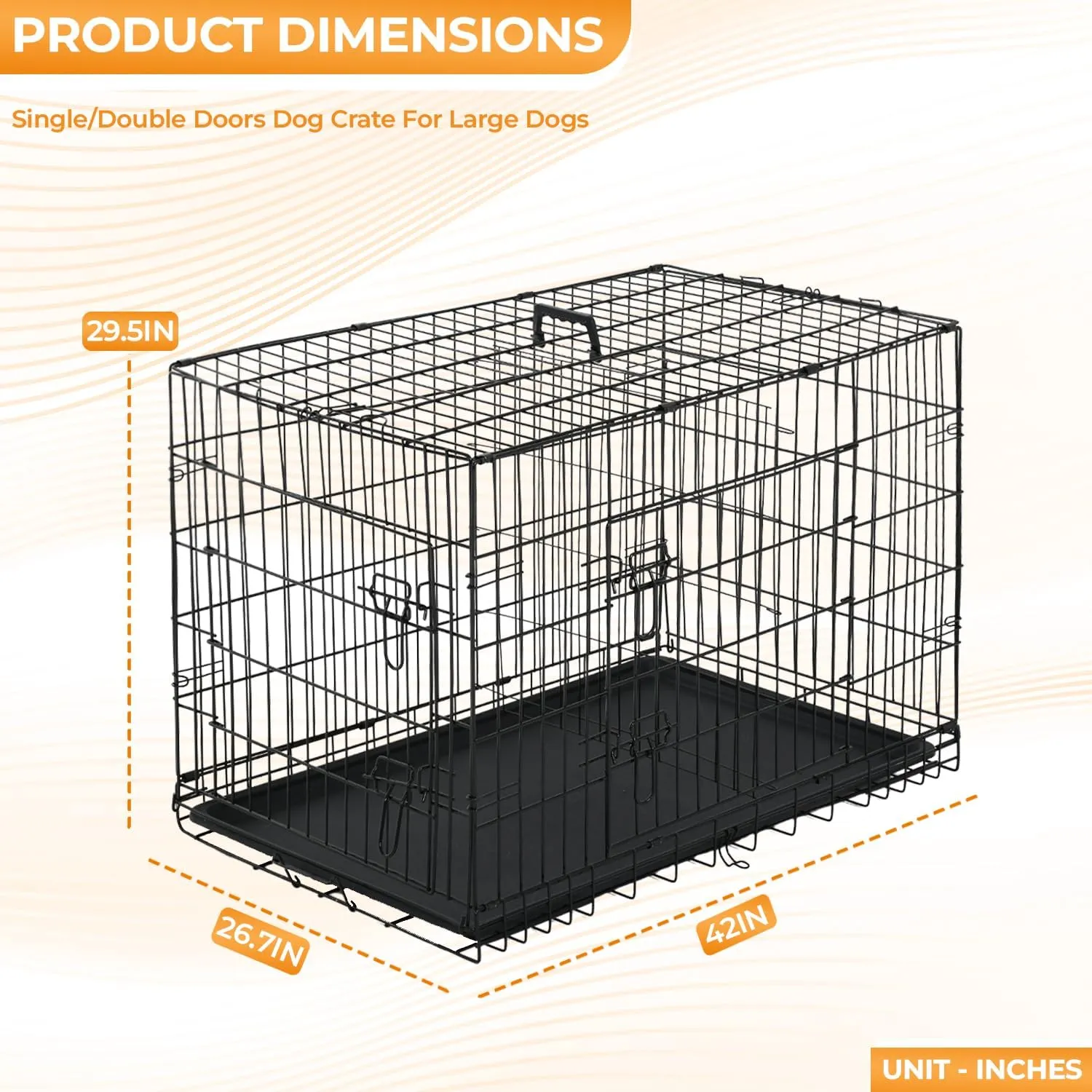 PayLessHere Large Dog Crate Kennel for Medium Large Dogs Metal Dog Cage Double-Door Folding Travel Indoor Outdoor Puppy Playpen with Divider and Handle Plastic Tray (42 Inch, Black)