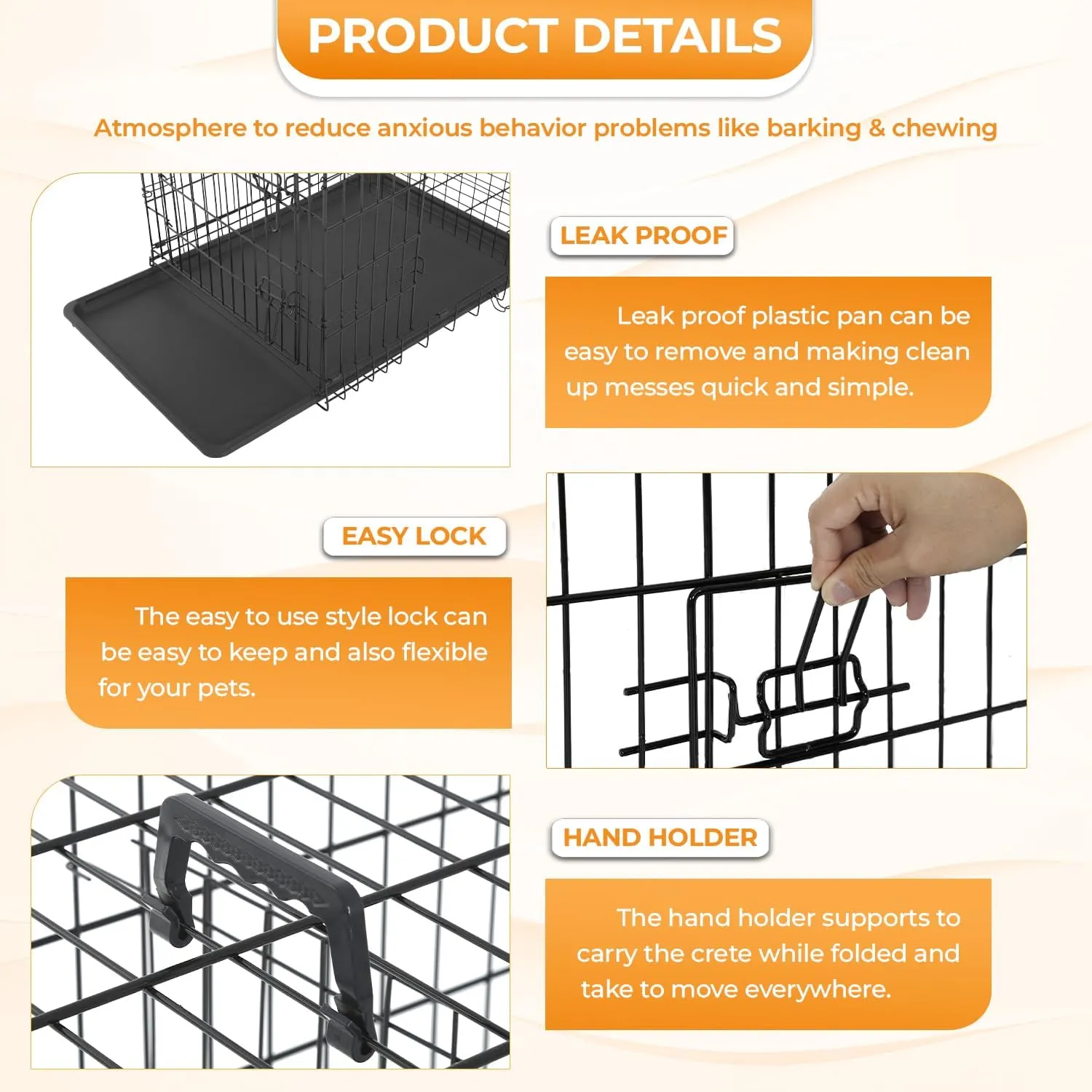 PayLessHere Large Dog Crate Kennel for Medium Large Dogs Metal Dog Cage Double-Door Folding Travel Indoor Outdoor Puppy Playpen with Divider and Handle Plastic Tray (42 Inch, Black)