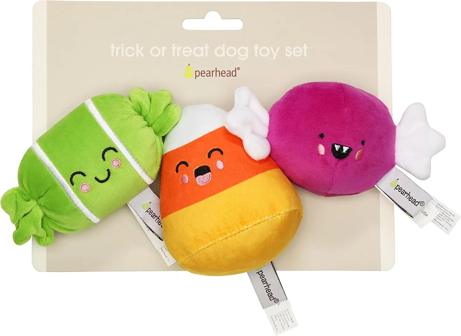 Pearhead Halloween Candy Dog Toys, Set of 3, Plush Dog Toys, Squeaky Dog Toy, Holiday Pet Toys, Must Have Pet Accessories for Pet Owners