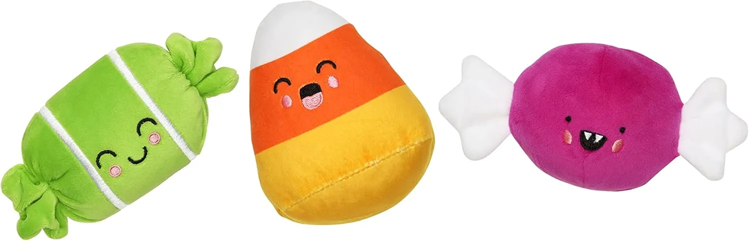 Pearhead Halloween Candy Dog Toys, Set of 3, Plush Dog Toys, Squeaky Dog Toy, Holiday Pet Toys, Must Have Pet Accessories for Pet Owners