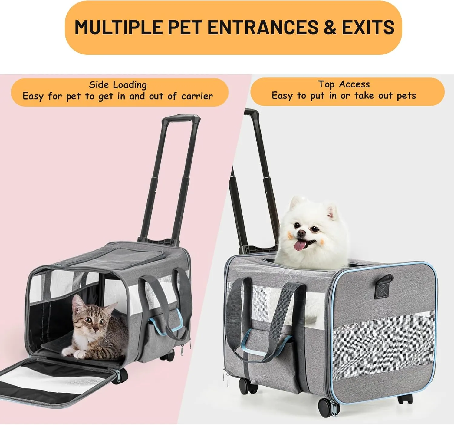 Pet Carrier for Small Pet, Cat Dog Carrier for Car Soft Sided Dog Rolling Crate Cat Travel Bag up to 20 Lbs