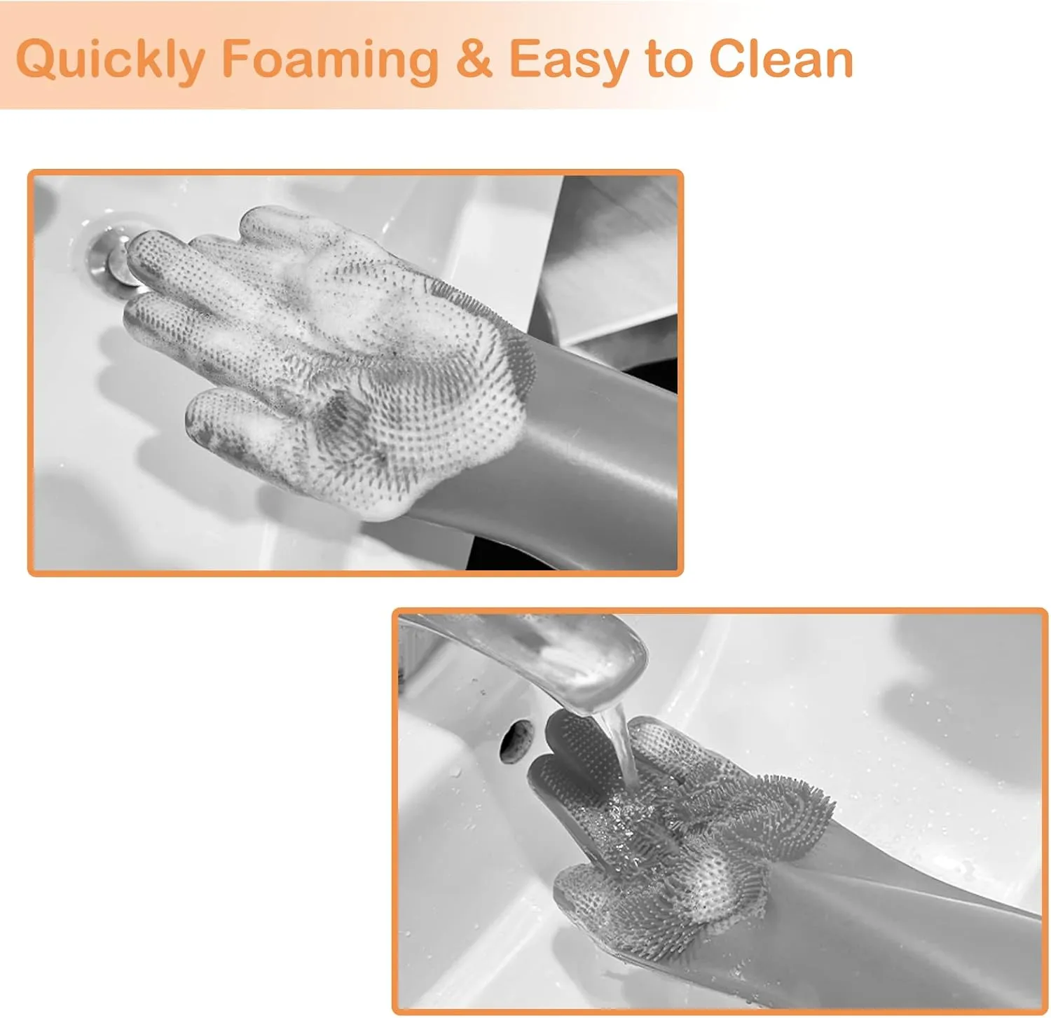 Pet Grooming Gloves, Dog Bathing Gloves with High-Density Teeth, Heat Resistant Silicone Cat Hair Remover with Enhanced Five Finger Design, Bathing and Massaging for Dogs and Cats (Grey)