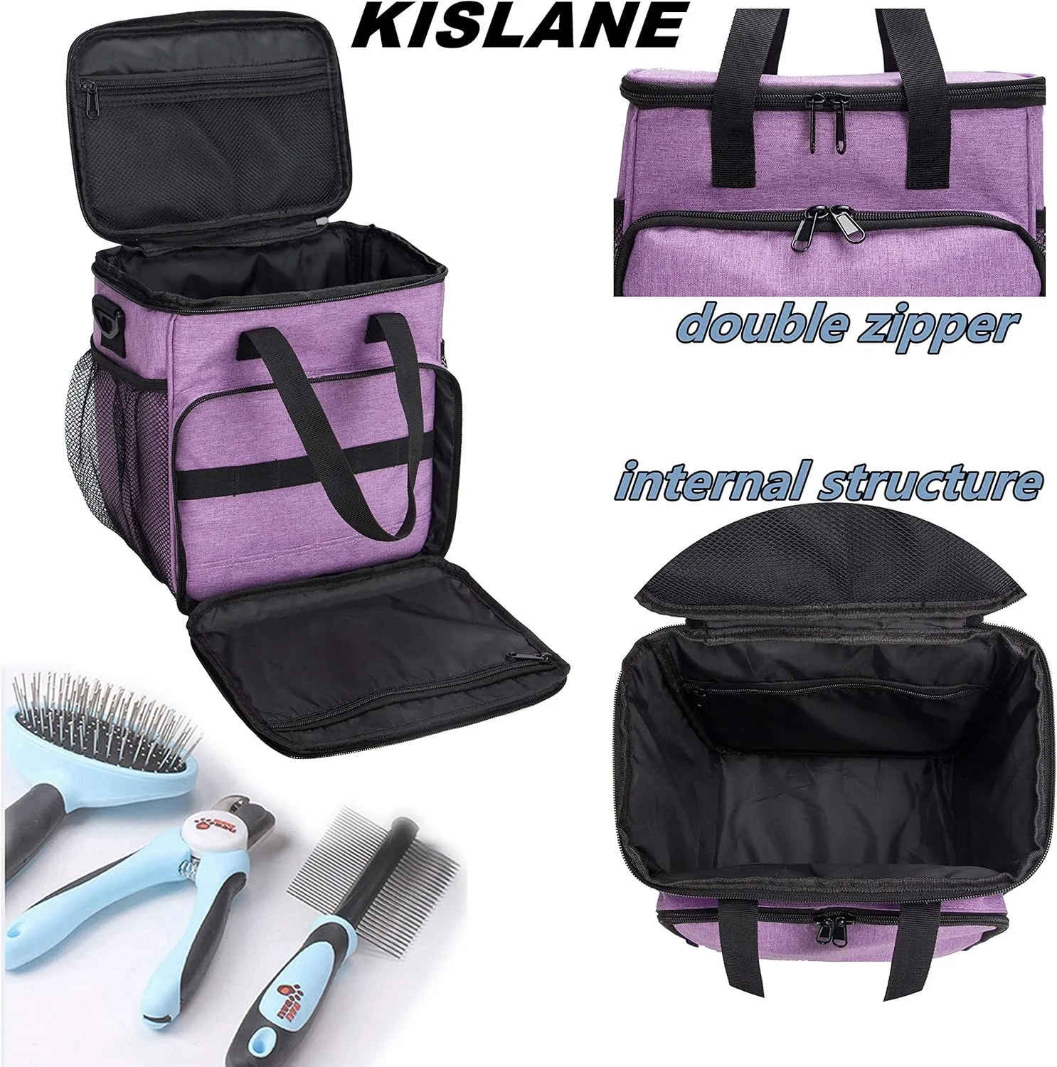 Pet Grooming Tote Bag, Cat Grooming Tools Organizer Bag, Dog Grooming Supplies Organizer Storage for Pets Grooming Kit and Dog Wash Shampoo Accessories(Bag Only) (Purple)
