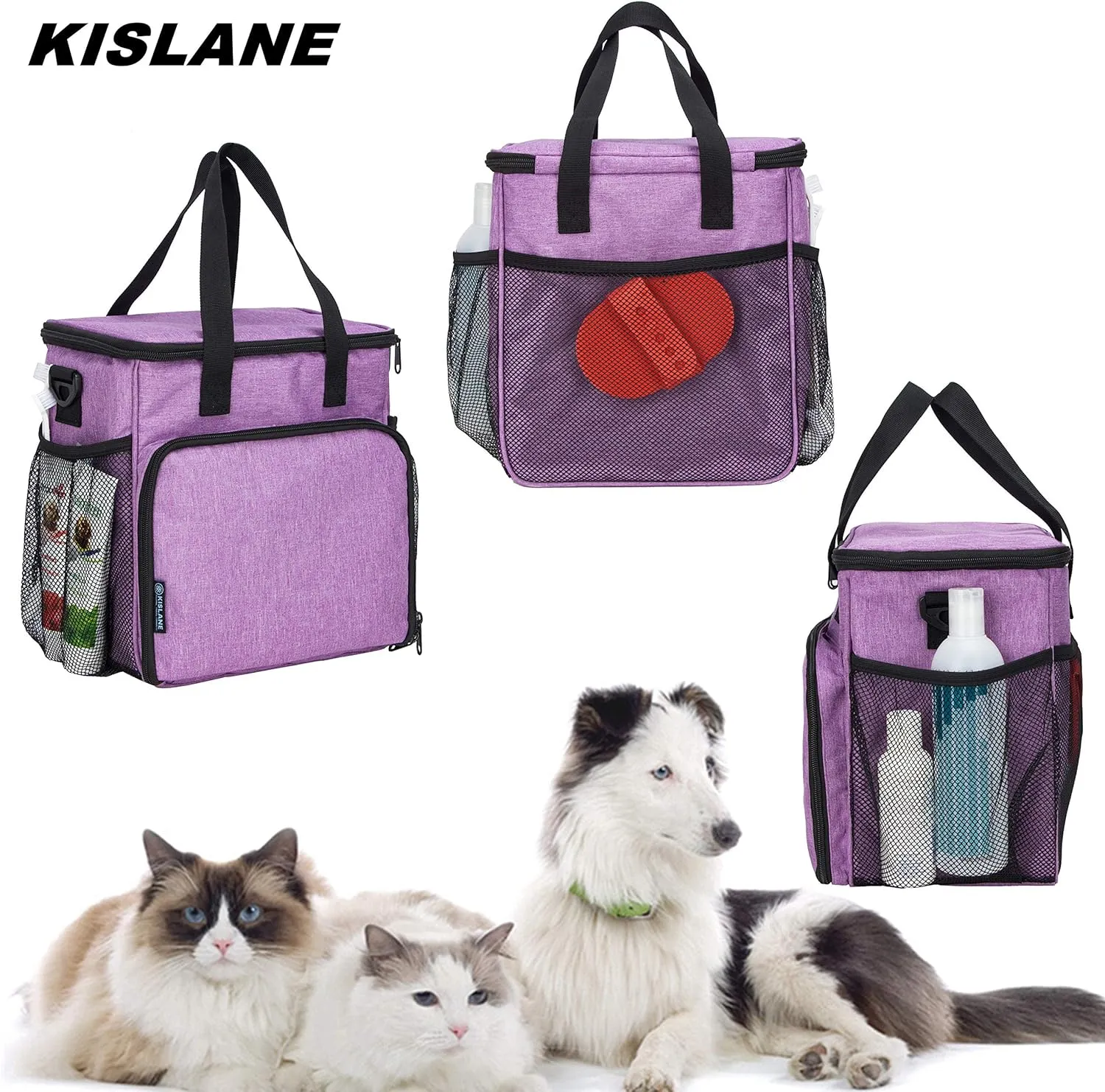 Pet Grooming Tote Bag, Cat Grooming Tools Organizer Bag, Dog Grooming Supplies Organizer Storage for Pets Grooming Kit and Dog Wash Shampoo Accessories(Bag Only) (Purple)