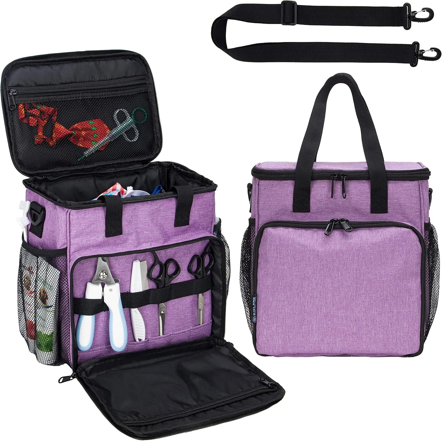 Pet Grooming Tote Bag, Cat Grooming Tools Organizer Bag, Dog Grooming Supplies Organizer Storage for Pets Grooming Kit and Dog Wash Shampoo Accessories(Bag Only) (Purple)