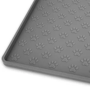 Pet Placemat for Dog and Cat, Mat for Prevent Food and Water Overflow, Suitable for Small, Medium and Big Pet, 18" 12", Grey, Silicone