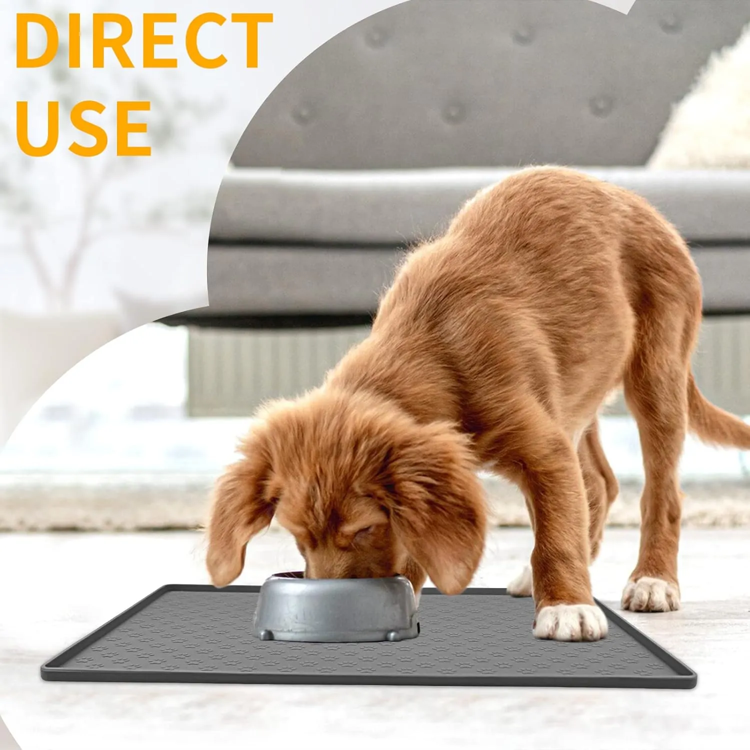 Pet Placemat for Dog and Cat, Mat for Prevent Food and Water Overflow, Suitable for Small, Medium and Big Pet, 18" 12", Grey, Silicone