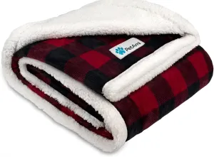 PetAmi Waterproof Dog Blanket for Medium Large XL Dog Puppy Cat Throw for Couch Cover Leakproof Protection, Sherpa Fleece, Reversible Soft Washable 80x60 Checker Plaid Red