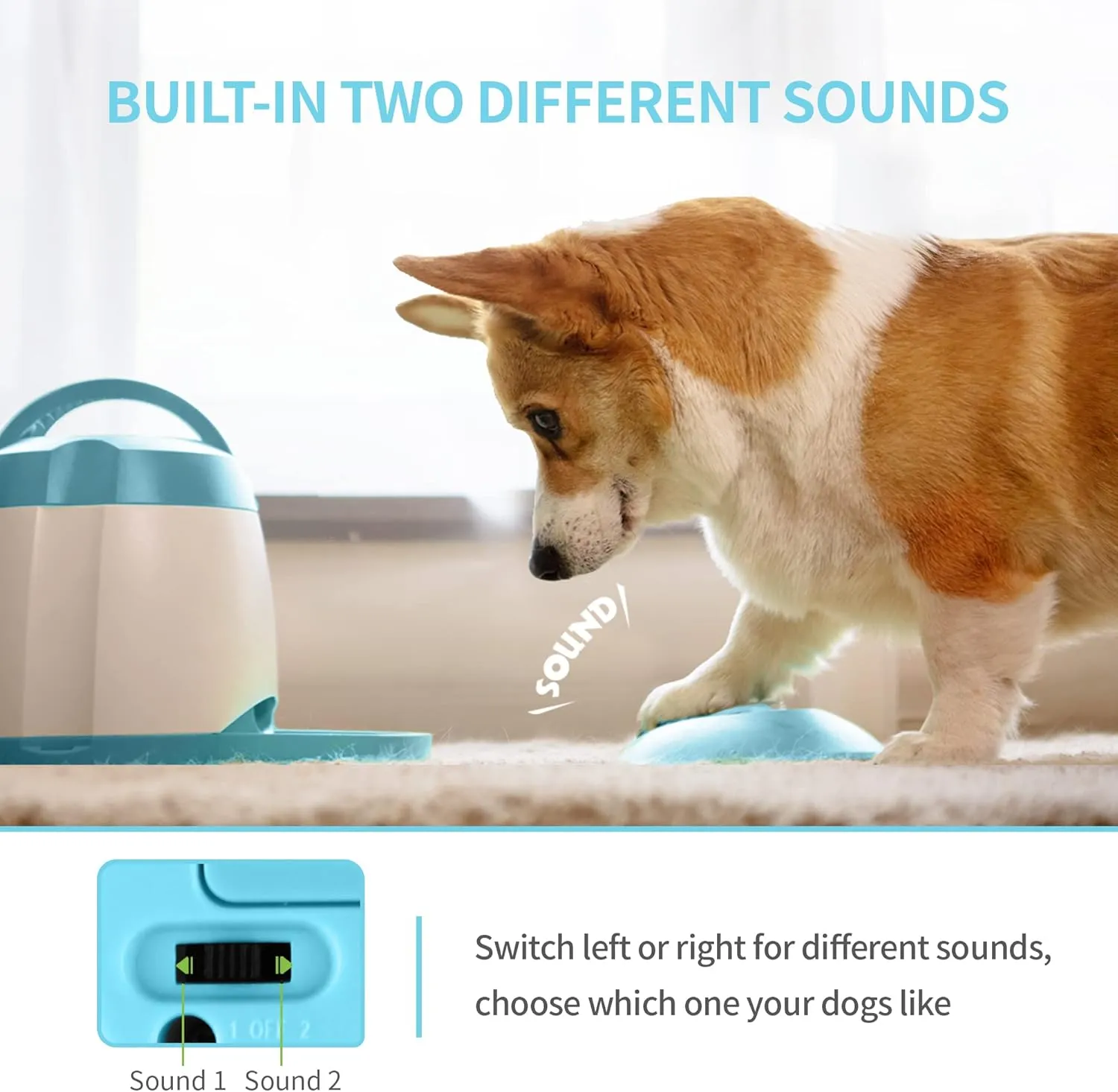 PETGEEK Automatic Dog Treat Dispenser with Button - Puzzle Memory Training Feeder, Pet Geek Button Treat Food Dispensing Toys Interactive, Iq Training Dog Feeder (Blue)