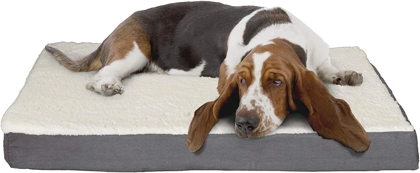 PETMAKER Orthopedic Dog Bed - 2-Layer 36x27-Inch Memory Foam Pet Mattress with Machine-Washable Sherpa Cover for Large Dogs up to 65lbs (Gray)