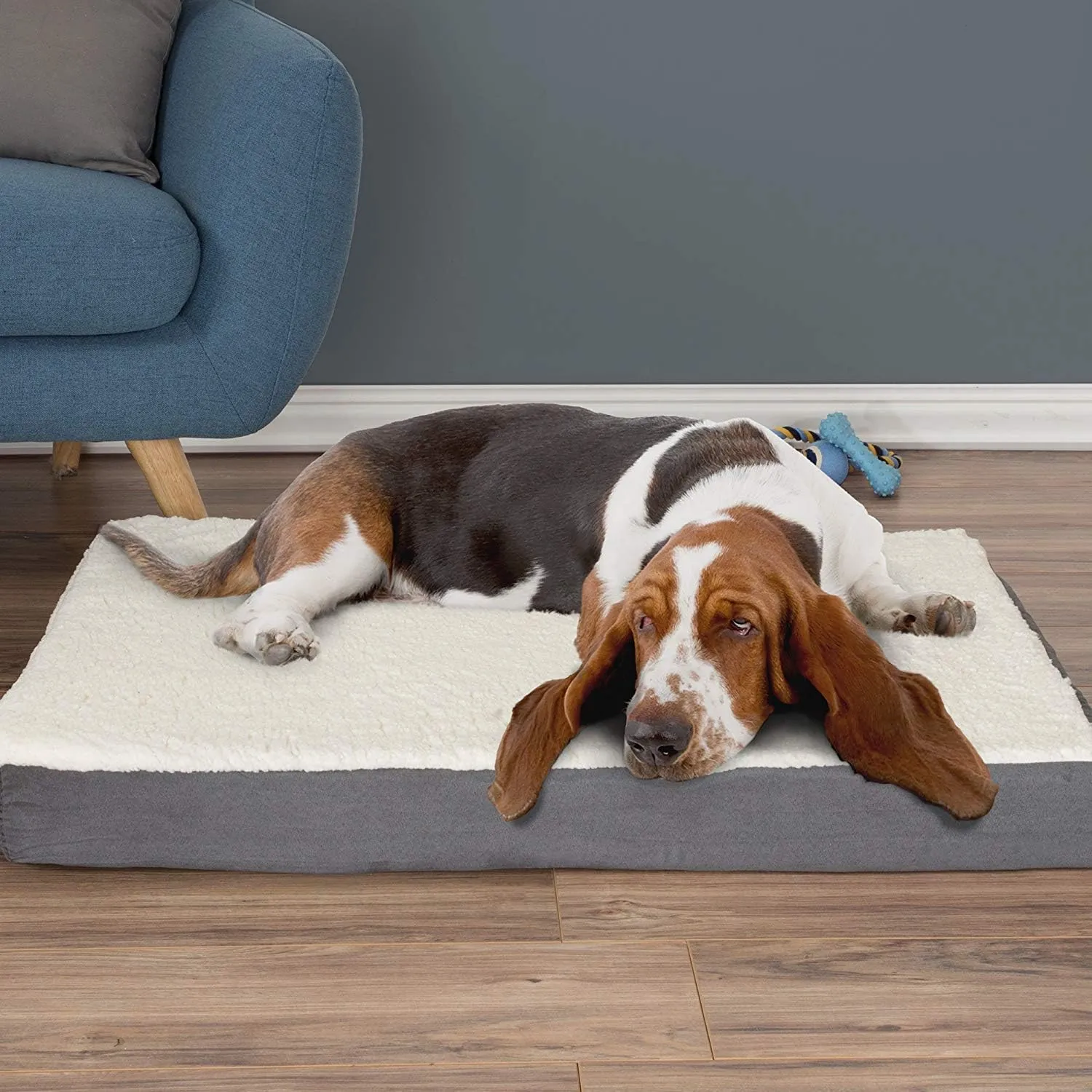 PETMAKER Orthopedic Dog Bed - 2-Layer 36x27-Inch Memory Foam Pet Mattress with Machine-Washable Sherpa Cover for Large Dogs up to 65lbs (Gray)