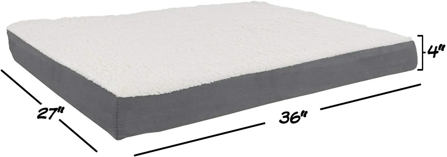 PETMAKER Orthopedic Dog Bed - 2-Layer 36x27-Inch Memory Foam Pet Mattress with Machine-Washable Sherpa Cover for Large Dogs up to 65lbs (Gray)