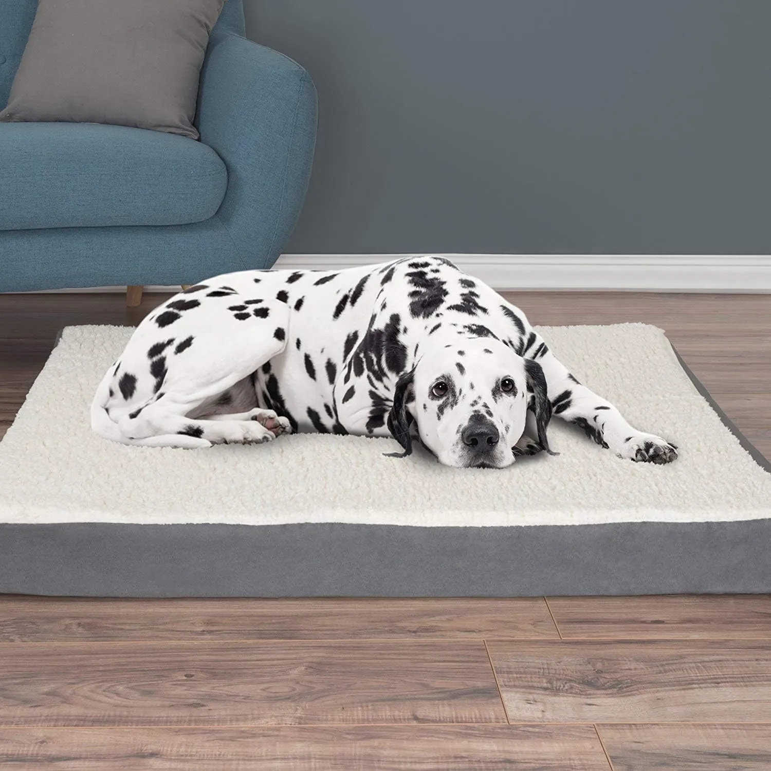 PETMAKER Orthopedic Dog Bed - 2-Layer 44x35-Inch Memory Foam Pet Mattress with Machine-Washable Sherpa Cover for Large Dogs up to 100lbs (Gray)