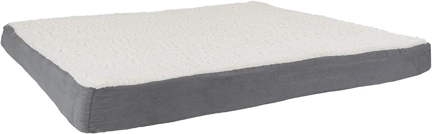 PETMAKER Orthopedic Dog Bed - 2-Layer 44x35-Inch Memory Foam Pet Mattress with Machine-Washable Sherpa Cover for Large Dogs up to 100lbs (Gray)