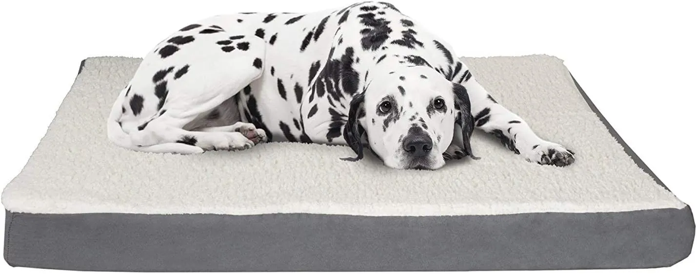 PETMAKER Orthopedic Dog Bed - 2-Layer 44x35-Inch Memory Foam Pet Mattress with Machine-Washable Sherpa Cover for Large Dogs up to 100lbs (Gray)