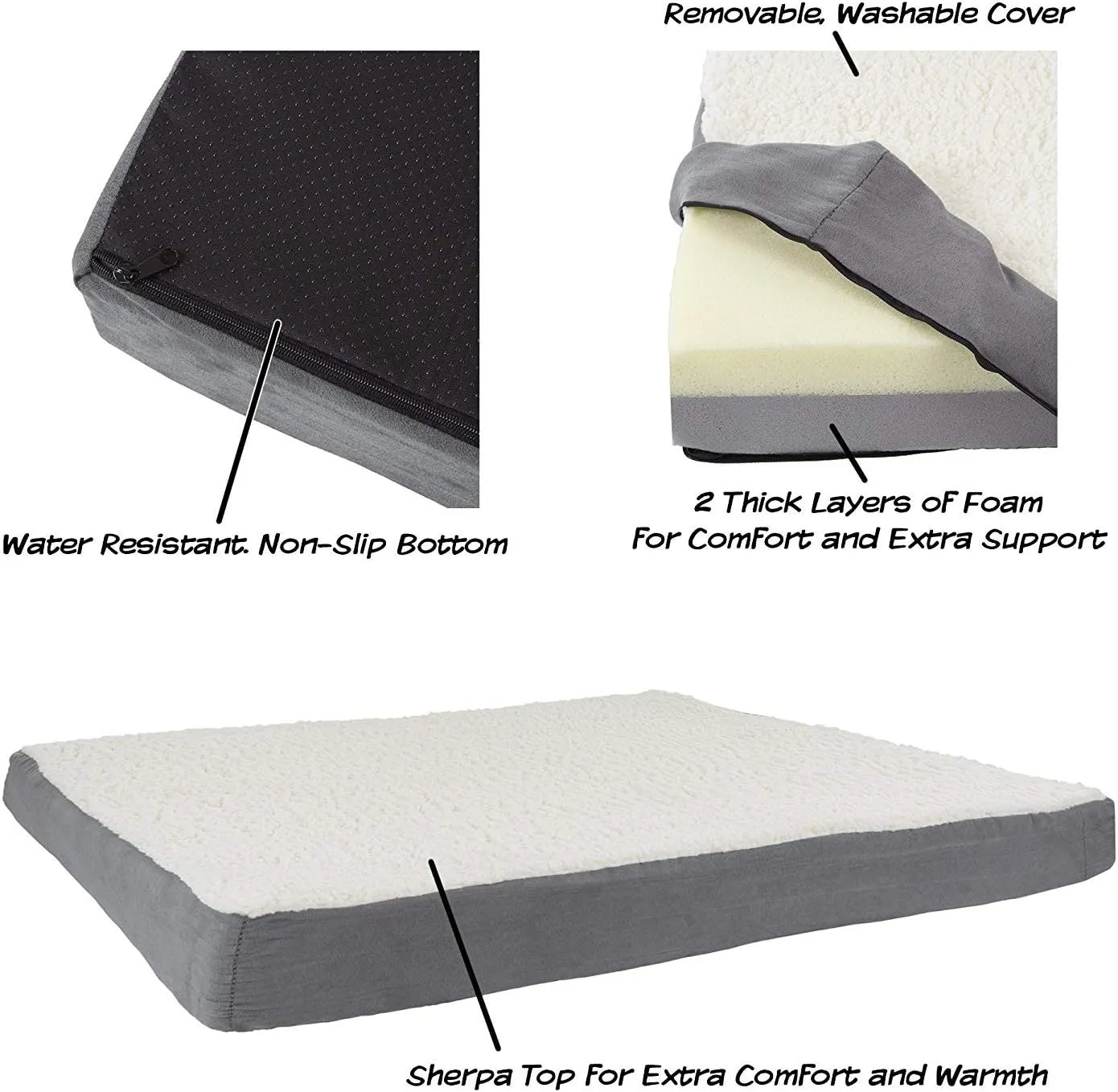 PETMAKER Orthopedic Dog Bed - 2-Layer 44x35-Inch Memory Foam Pet Mattress with Machine-Washable Sherpa Cover for Large Dogs up to 100lbs (Gray)