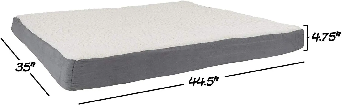 PETMAKER Orthopedic Dog Bed - 2-Layer 44x35-Inch Memory Foam Pet Mattress with Machine-Washable Sherpa Cover for Large Dogs up to 100lbs (Gray)