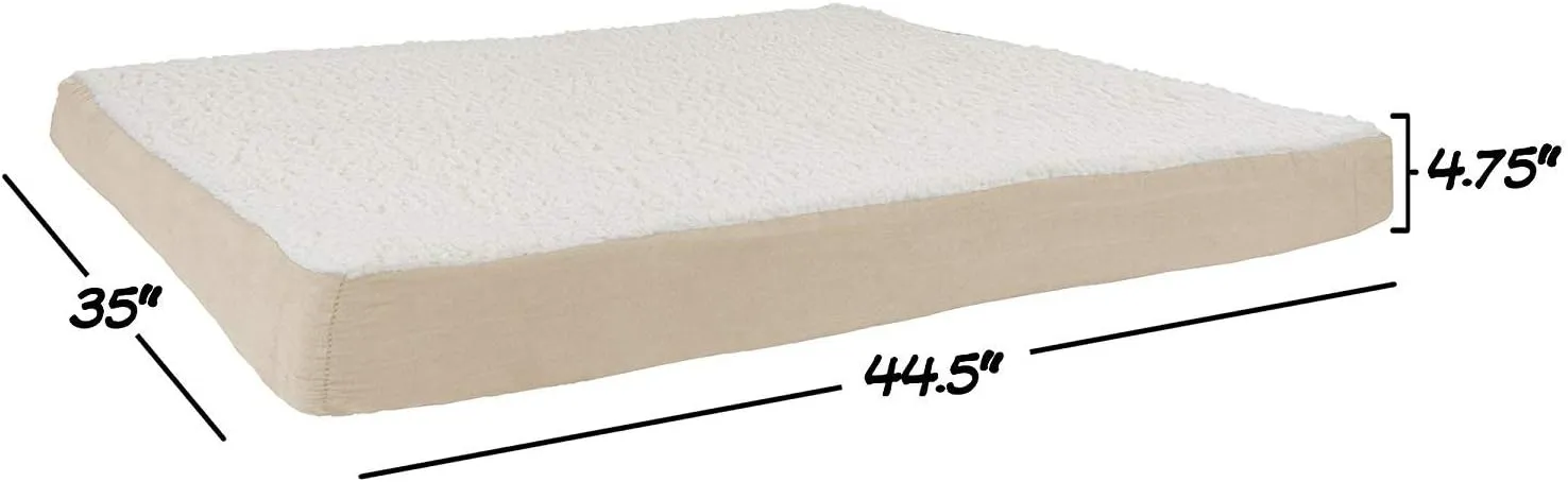 PETMAKER Orthopedic Dog Bed - 2-Layer Memory Foam Crate Mat with Machine Washable Sherpa Cover - 44x35 Pet Bed for Large Dogs up to 100lbs (Tan)