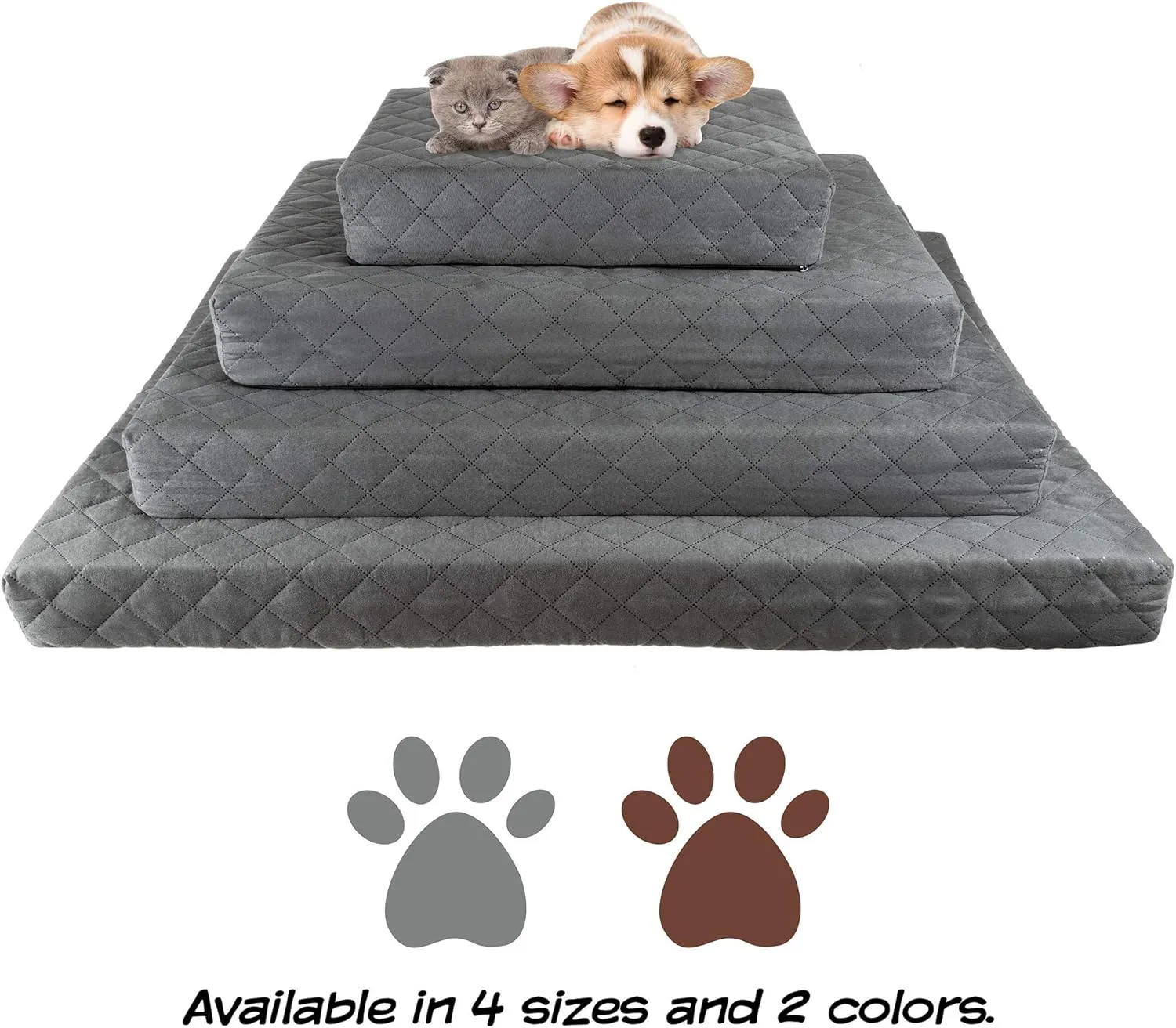 PETMAKER Waterproof Dog Bed - 2-Layer Memory Foam Pet Pad with Removable Machine Washable Cover - 44x35 Crate Mat for Dogs or Puppies (Gray)