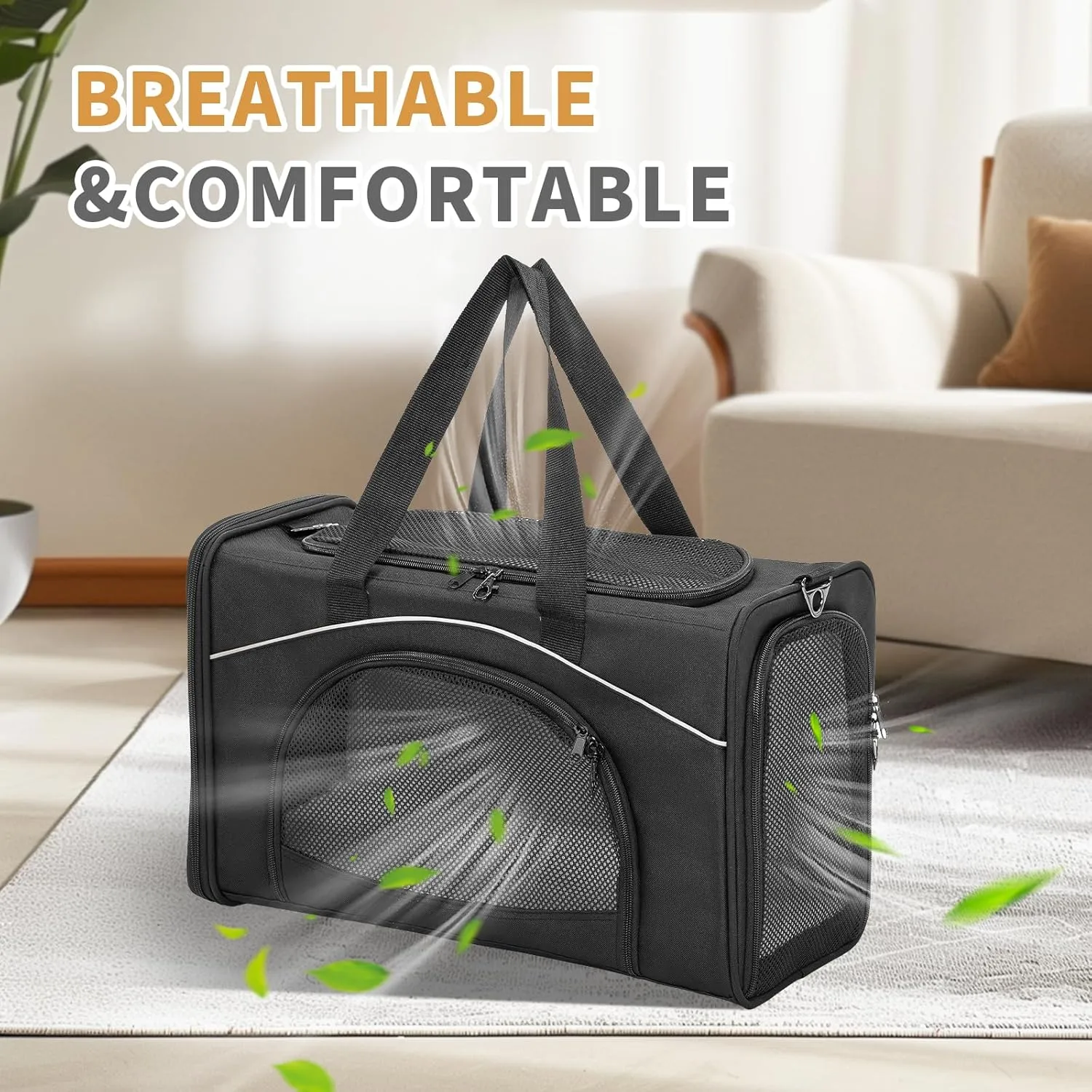 Petsfit Cat Carrier Airline Approved, 19 x 9 x 12 Soft-Sided Pet Carrier, 3 Carrying Ways, Lightweight, Breathable, Escape Proof, with Adjustable Shoulder Strap and Soft Cushion Black