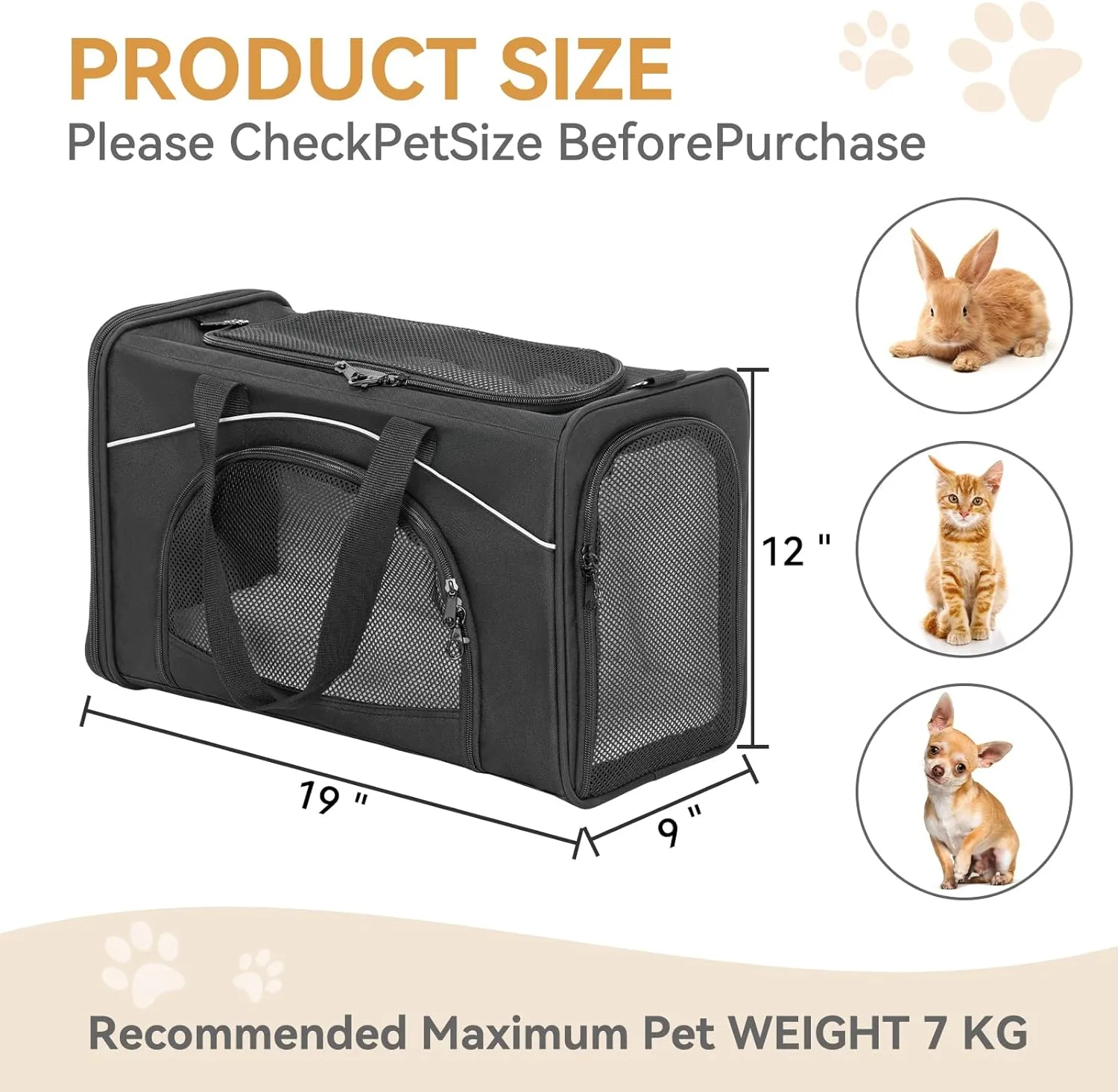 Petsfit Cat Carrier Airline Approved, 19 x 9 x 12 Soft-Sided Pet Carrier, 3 Carrying Ways, Lightweight, Breathable, Escape Proof, with Adjustable Shoulder Strap and Soft Cushion Black