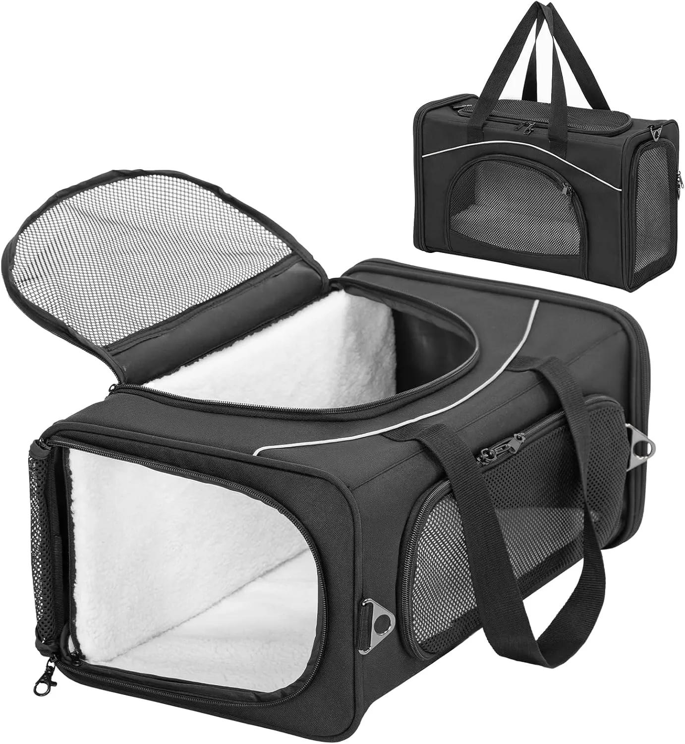 Petsfit Cat Carrier Airline Approved, 19 x 9 x 12 Soft-Sided Pet Carrier, 3 Carrying Ways, Lightweight, Breathable, Escape Proof, with Adjustable Shoulder Strap and Soft Cushion Black
