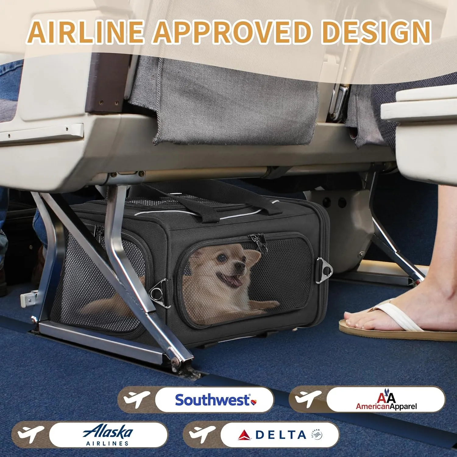 Petsfit Cat Carrier Airline Approved, 19 x 9 x 12 Soft-Sided Pet Carrier, 3 Carrying Ways, Lightweight, Breathable, Escape Proof, with Adjustable Shoulder Strap and Soft Cushion Black