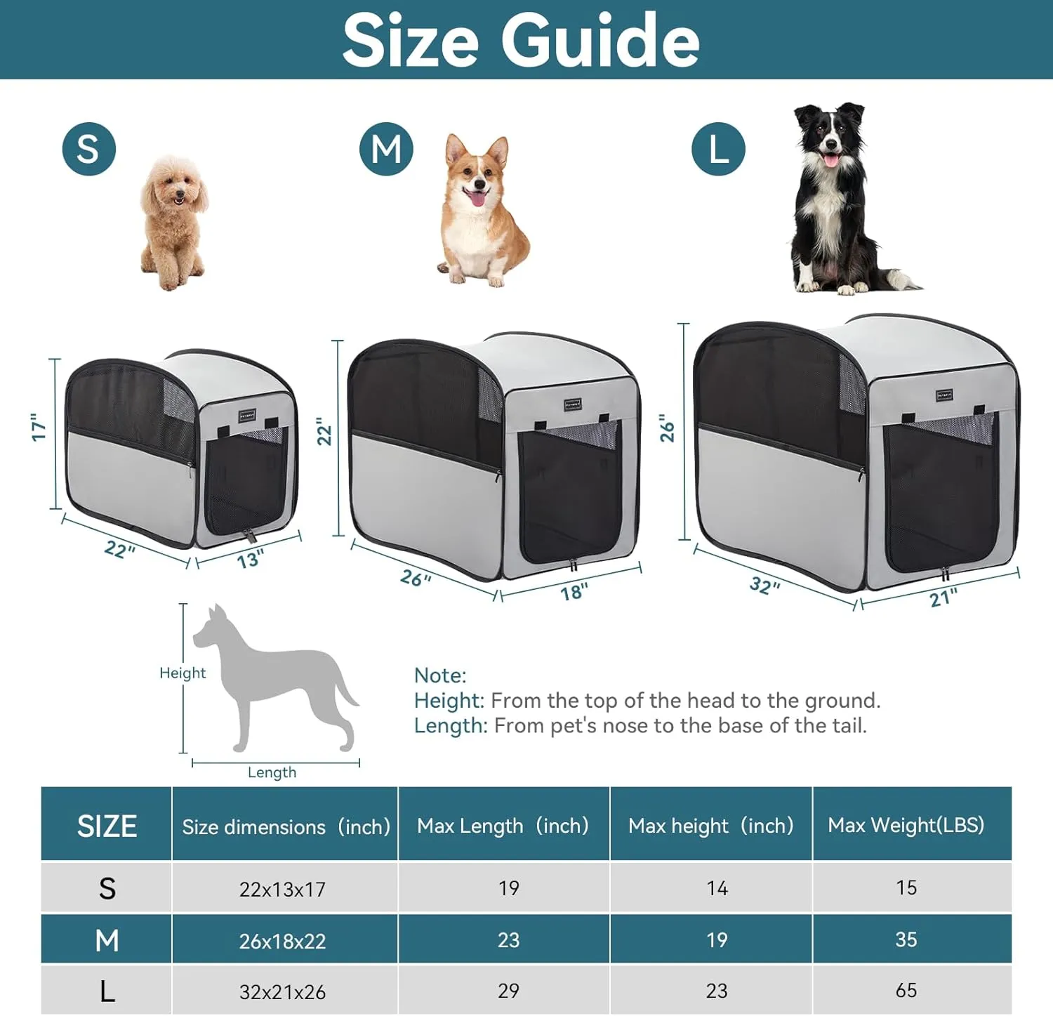 Petsfit Travel Dog CratePop Up Dog Crate for Medium Large DogsWaterproof Pet Cage Soft Dog Kennel for Indoor/OutdoorLightweight Dog Carrier for TravellingGrey