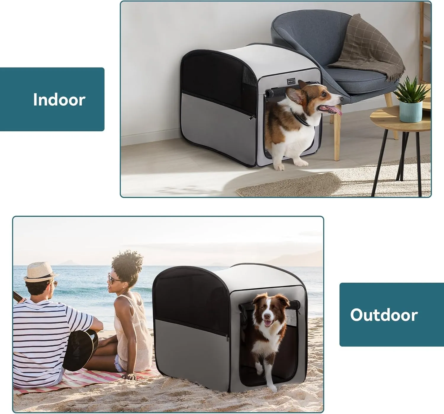Petsfit Travel Dog CratePop Up Dog Crate for Medium Large DogsWaterproof Pet Cage Soft Dog Kennel for Indoor/OutdoorLightweight Dog Carrier for TravellingGrey
