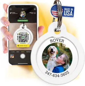 Photo Custom Id for Dogs - Engraved & Scannable QR Code Pet Tags for Location - Cats & Dog Personalized With Online Profile - Funny (Large)