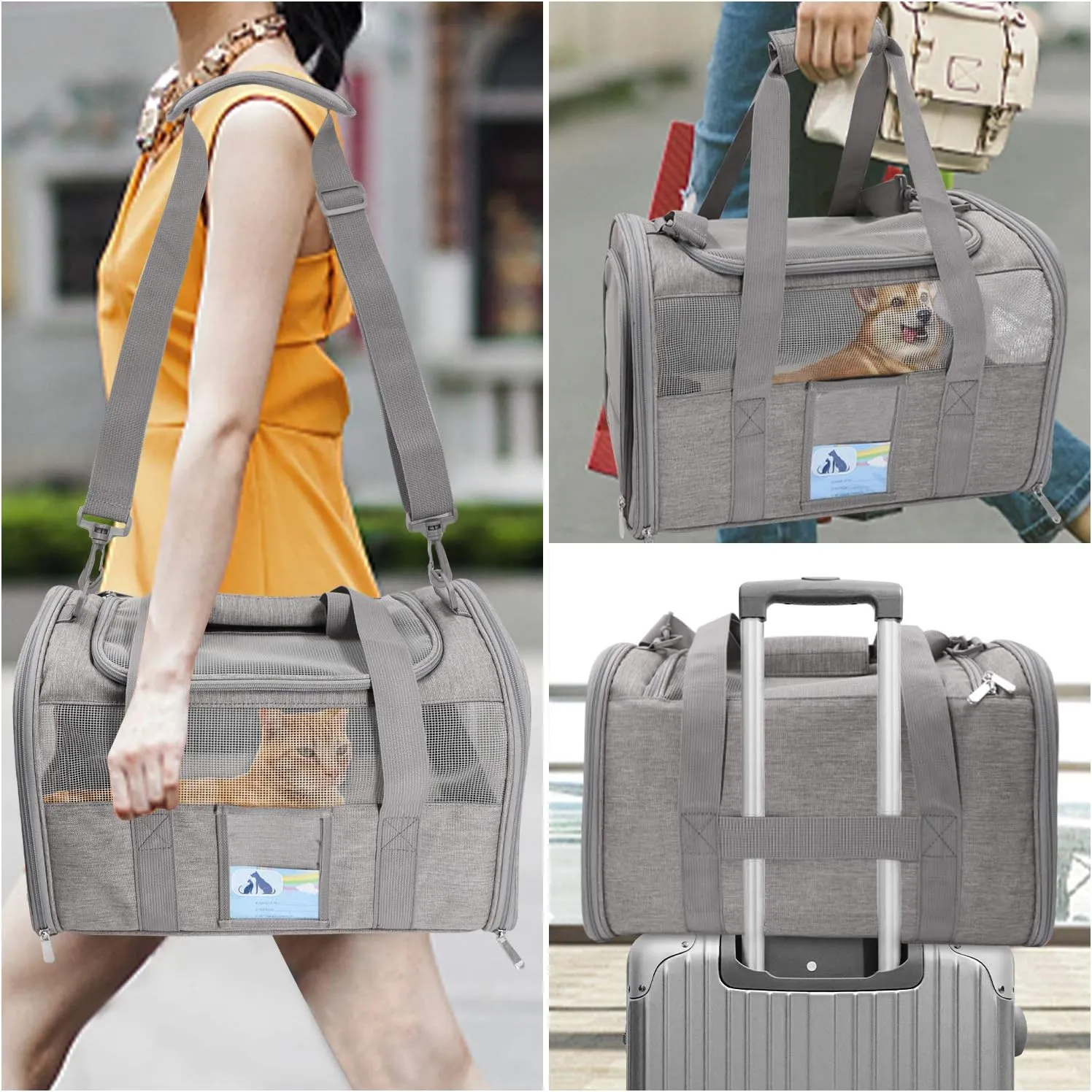 Refrze Cat Carrier,Dog Carriers for Small Dogs Medium Cats Pet Carrier up to 15 Lbs, TSA Airline Approved Cat Carrier Soft, Cat Dog Crate Travel Bag,Grey