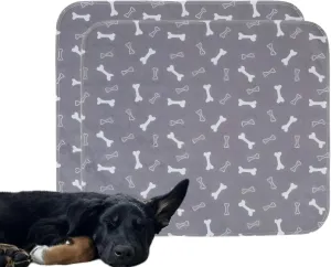 Reusable, 2 Washable Dog Pee Pads, Free Grooming Glove Included, Non Slip,Incredible Absorption, Puppy, Training, Crate (Grey, Medium)