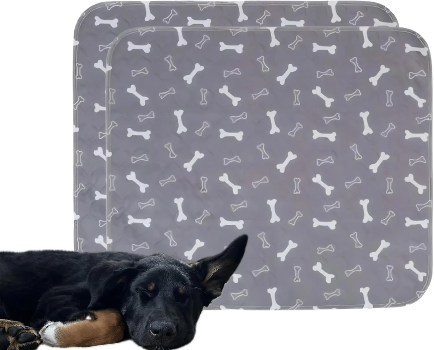 Reusable, 2 Washable Dog Pee Pads, Free Grooming Glove Included, Non Slip,Incredible Absorption, Puppy, Training, Crate (Grey, Medium)