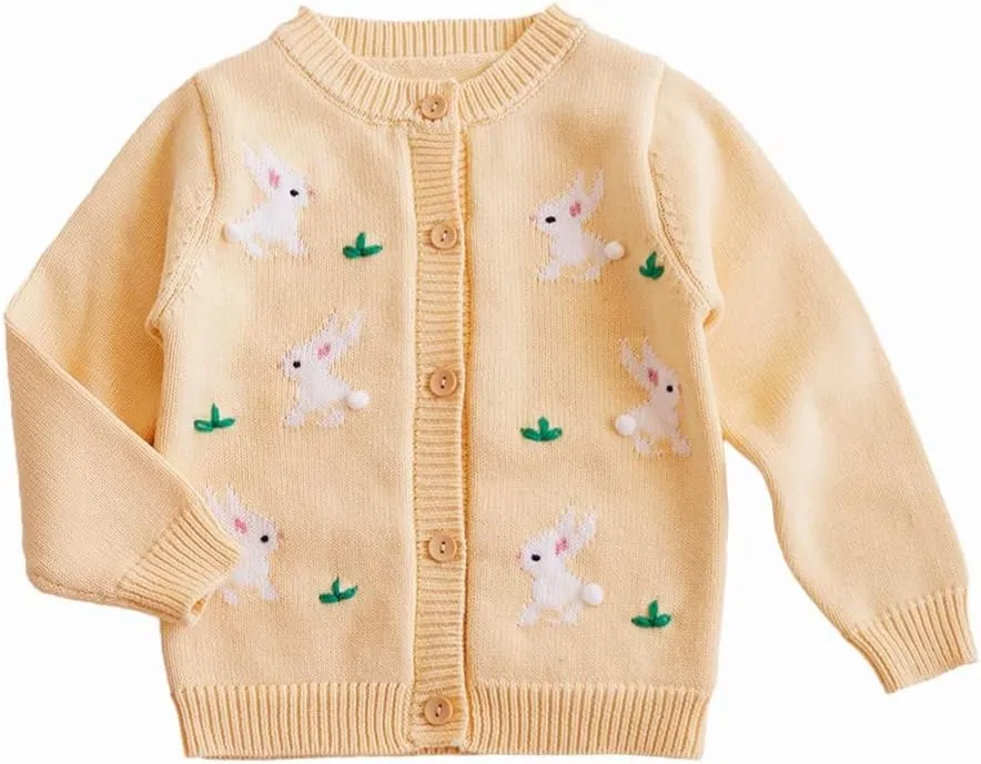 Rolanko Toddler Girls' Sweater Long Sleeve Open Front Button Down Knit Cardigan Kids Clothes 1-6 Years