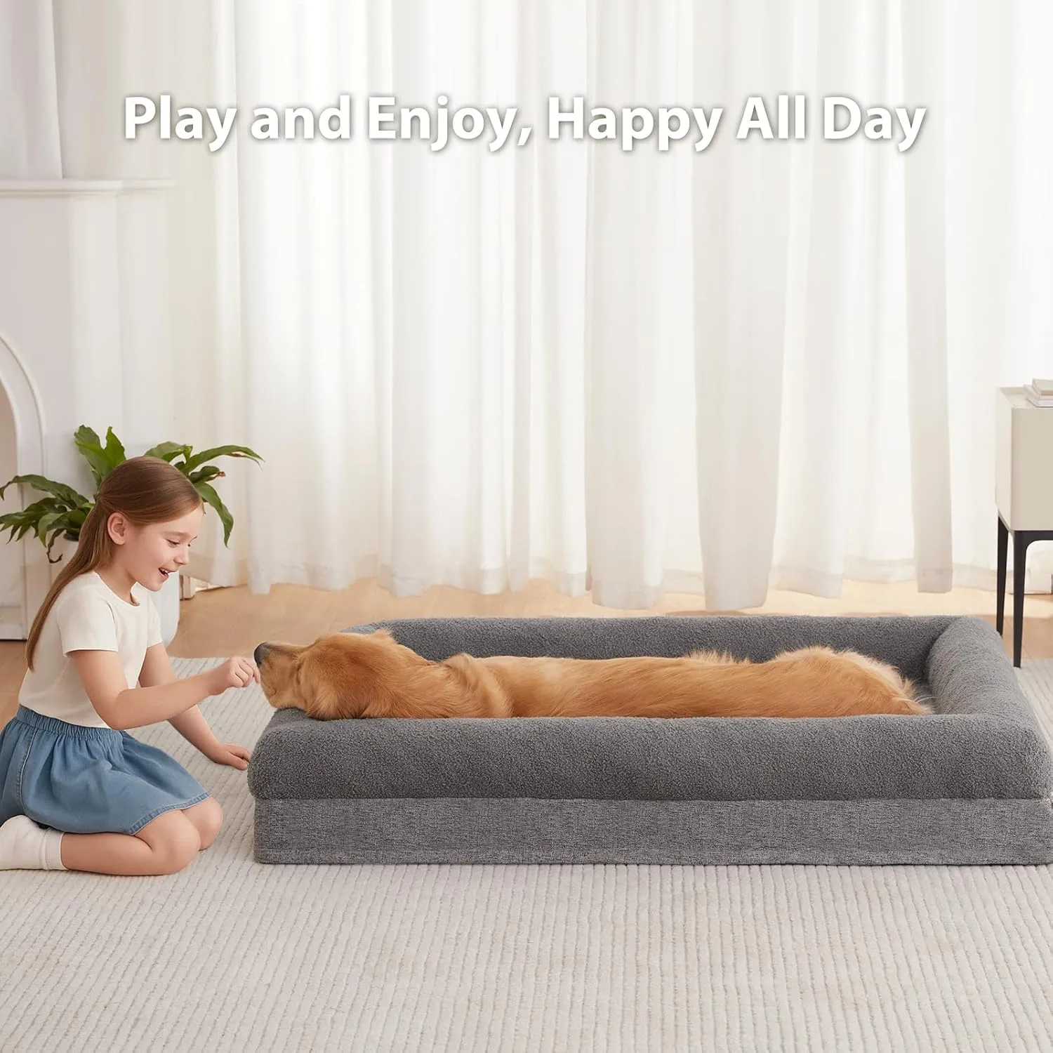 RRPETHOME Washable Dog Bed Medium Size Dog Couch, Orthopedic Pet Beds with Removable Cover, Waterproof Pet Bed with Bolsters, Dogs Sofa Bed with Non Slip Bottom, Medium, Grey