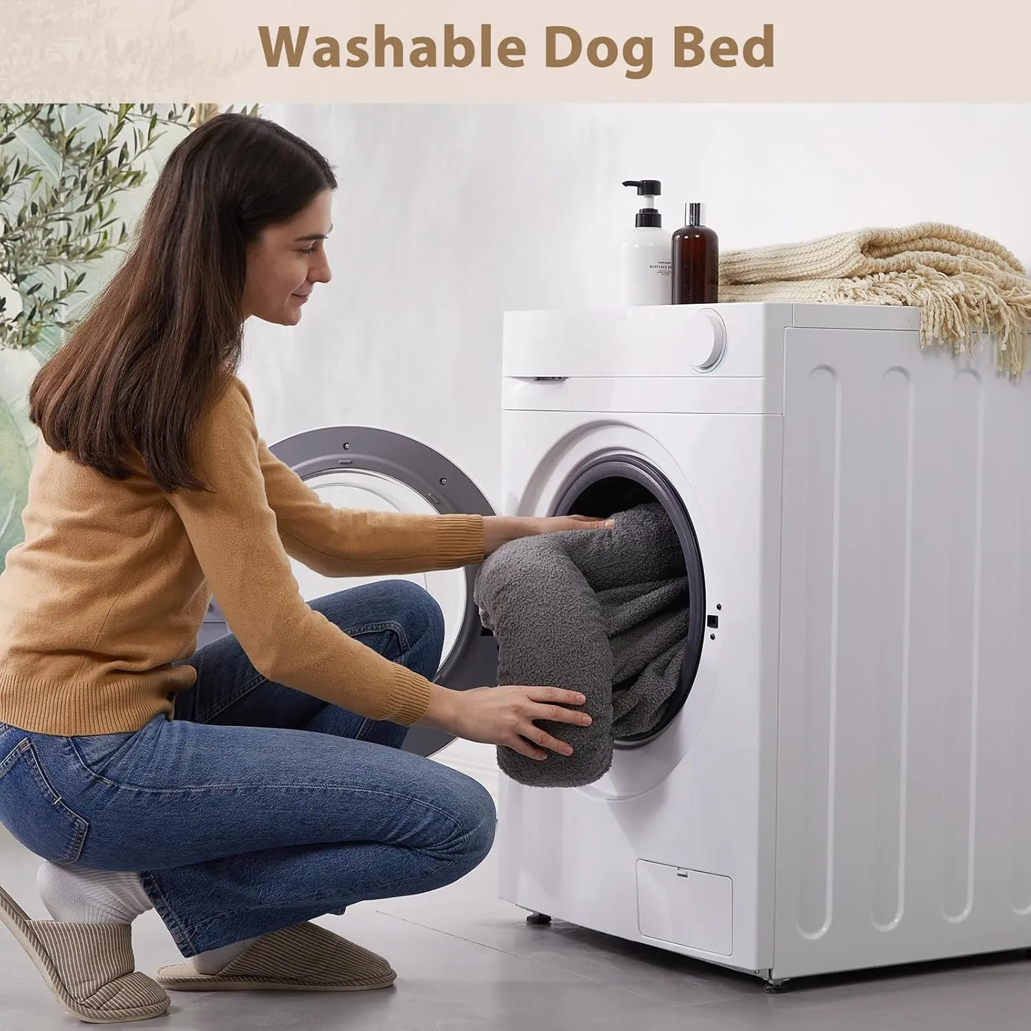 RRPETHOME Washable Dog Bed Medium Size Dog Couch, Orthopedic Pet Beds with Removable Cover, Waterproof Pet Bed with Bolsters, Dogs Sofa Bed with Non Slip Bottom, Medium, Grey