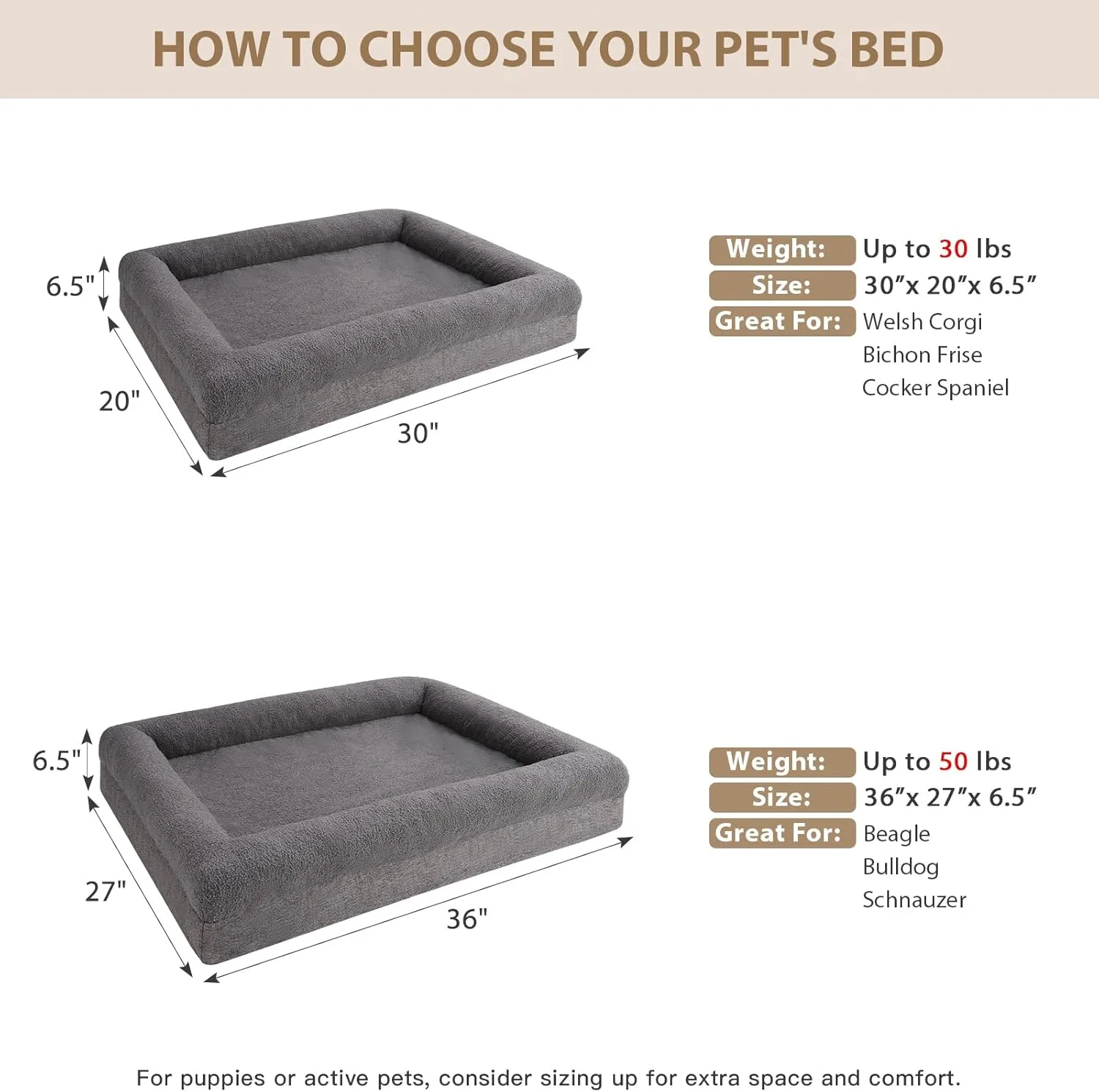 RRPETHOME Washable Dog Bed Medium Size Dog Couch, Orthopedic Pet Beds with Removable Cover, Waterproof Pet Bed with Bolsters, Dogs Sofa Bed with Non Slip Bottom, Medium, Grey
