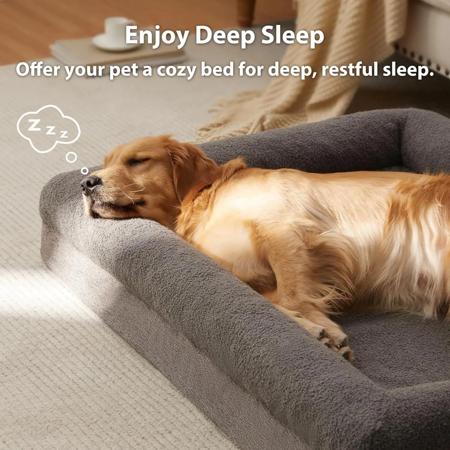RRPETHOME Washable Dog Bed Medium Size Dog Couch, Orthopedic Pet Beds with Removable Cover, Waterproof Pet Bed with Bolsters, Dogs Sofa Bed with Non Slip Bottom, Medium, Grey