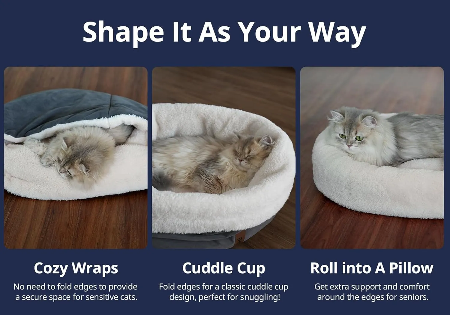 Self Warming Cat Bed, 17.7" x 13.7" Anti-Slip Soft Round Thermal Pet Cushion Bed for Kittens, Cats, Puppies and Small Dogs, Blue