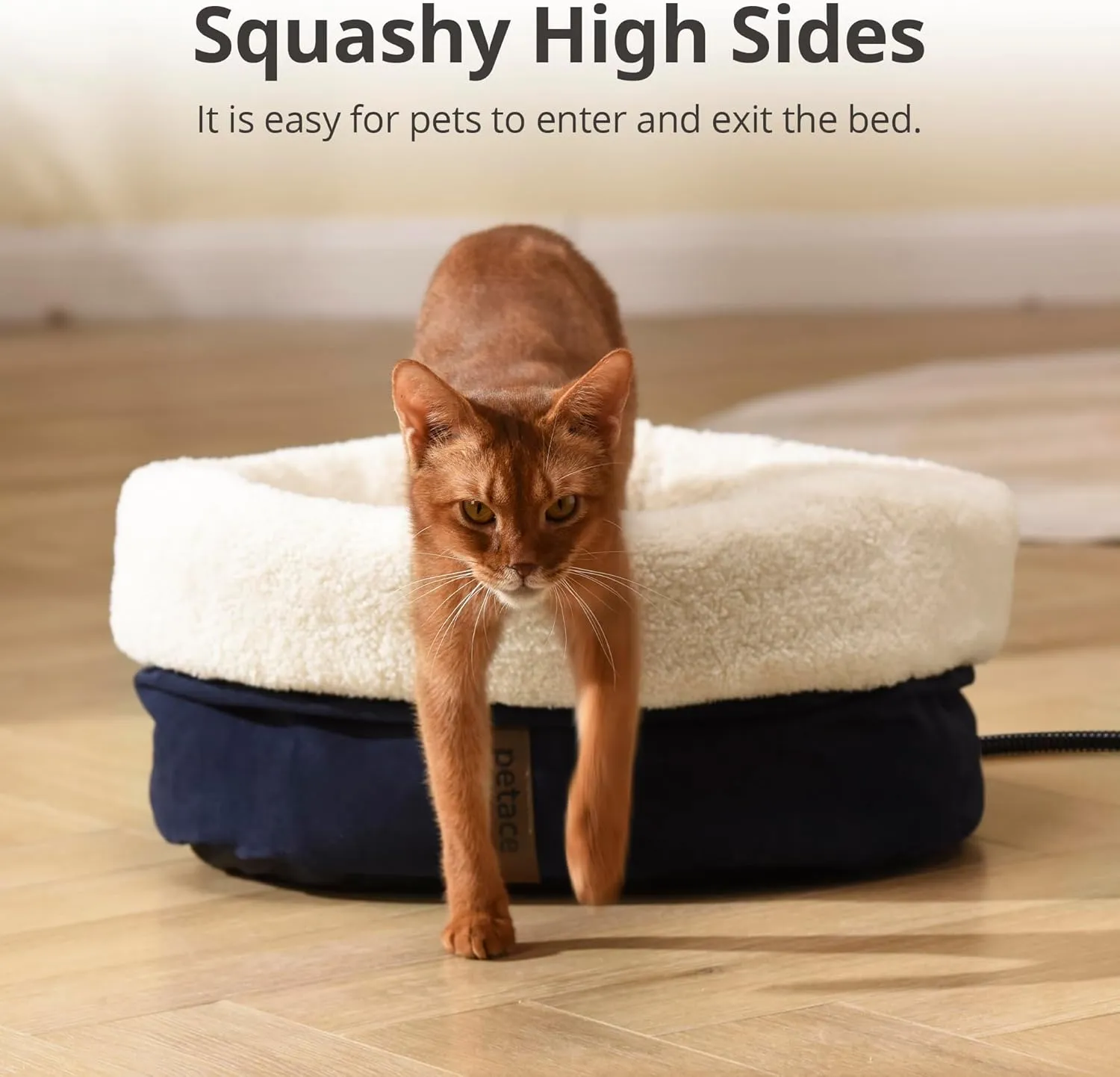 Self Warming Cat Bed, 17.7" x 13.7" Anti-Slip Soft Round Thermal Pet Cushion Bed for Kittens, Cats, Puppies and Small Dogs, Blue