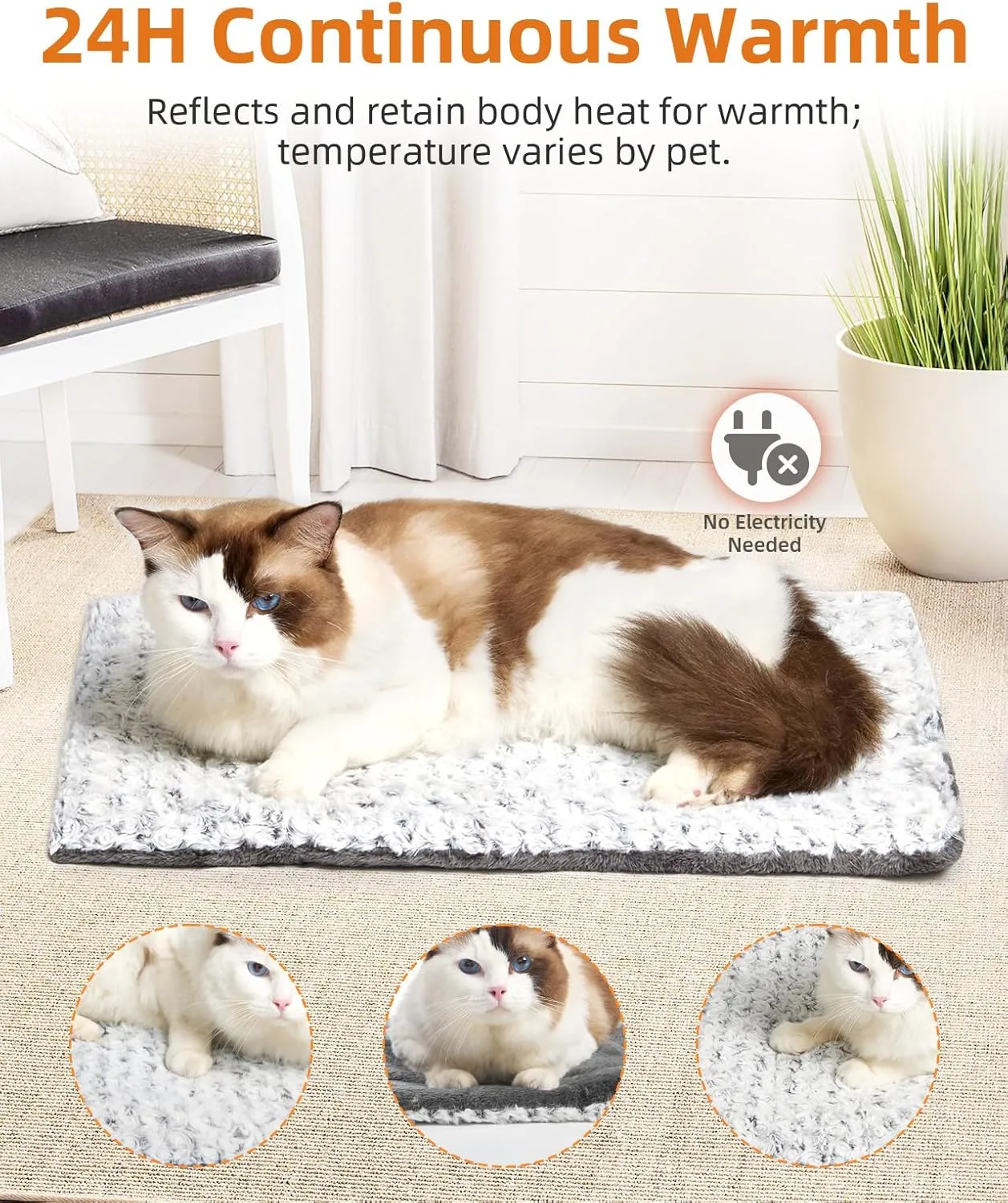 Self Warming Cat Bed 24 x 18 in - Dogs Cat Beds for Indoor Outdoor, Machine Washable, 3cm/1.18in Thickened Pet Heating Pad for Cats & Dogs, Double Side Premium Soft