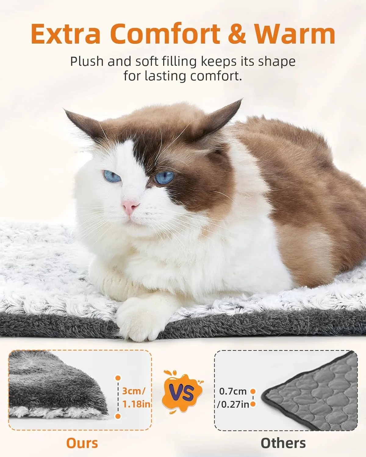 Self Warming Cat Bed 24 x 18 in - Dogs Cat Beds for Indoor Outdoor, Machine Washable, 3cm/1.18in Thickened Pet Heating Pad for Cats & Dogs, Double Side Premium Soft