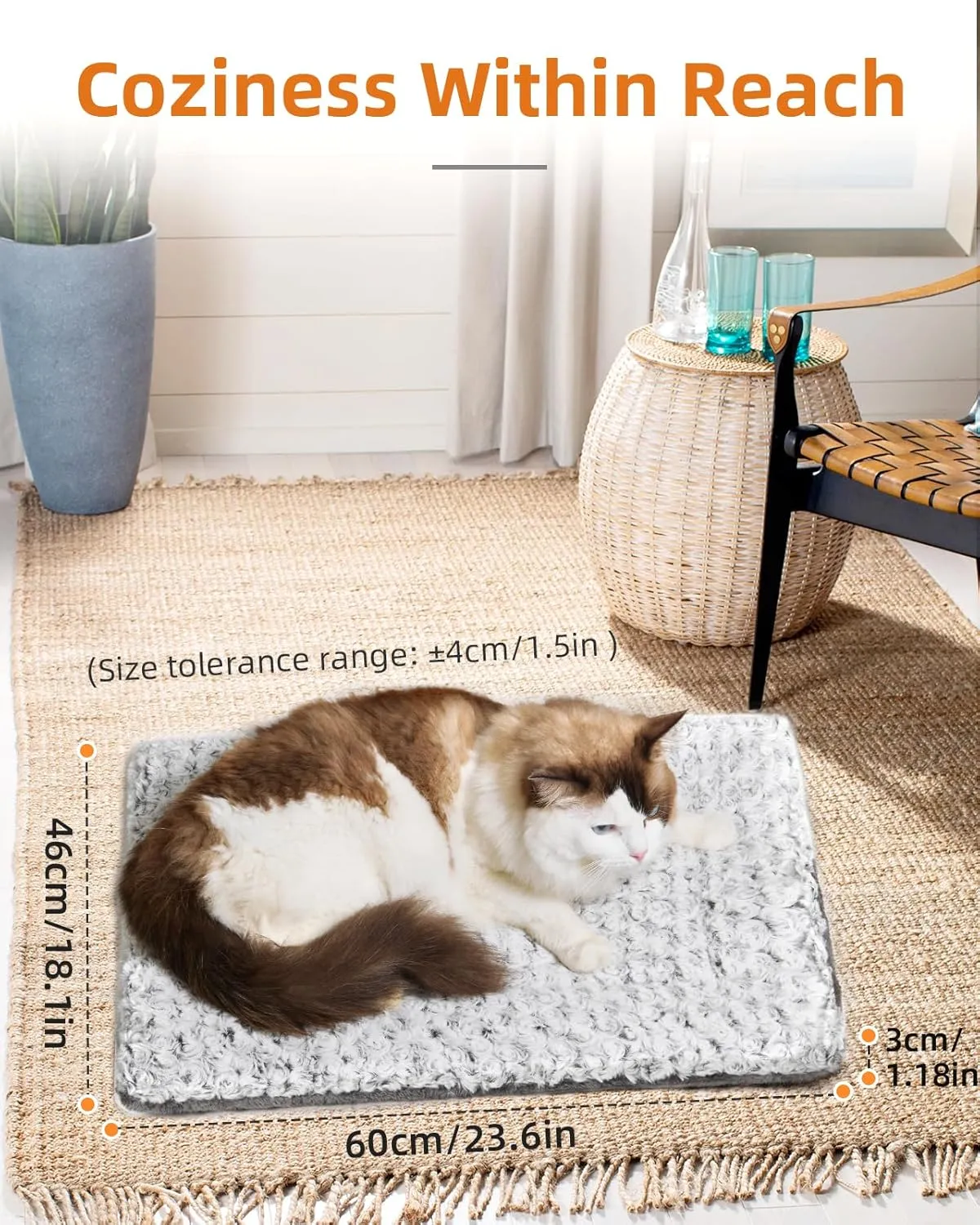 Self Warming Cat Bed 24 x 18 in - Dogs Cat Beds for Indoor Outdoor, Machine Washable, 3cm/1.18in Thickened Pet Heating Pad for Cats & Dogs, Double Side Premium Soft