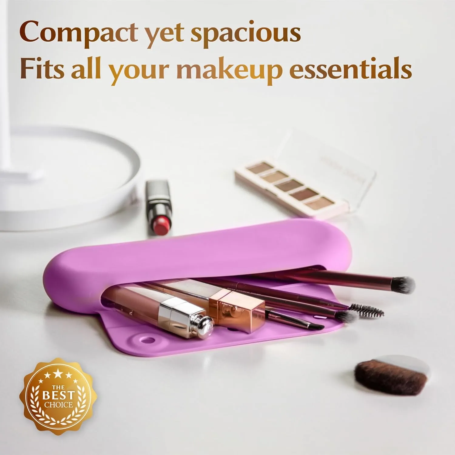 Silicone Makeup Brush Holder, Travel Make up Brush Holder, Soft Makeup Case with Magnetic Closure (Purple)