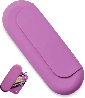 Silicone Makeup Brush Holder, Travel Make up Brush Holder, Soft Makeup Case with Magnetic Closure (Purple)