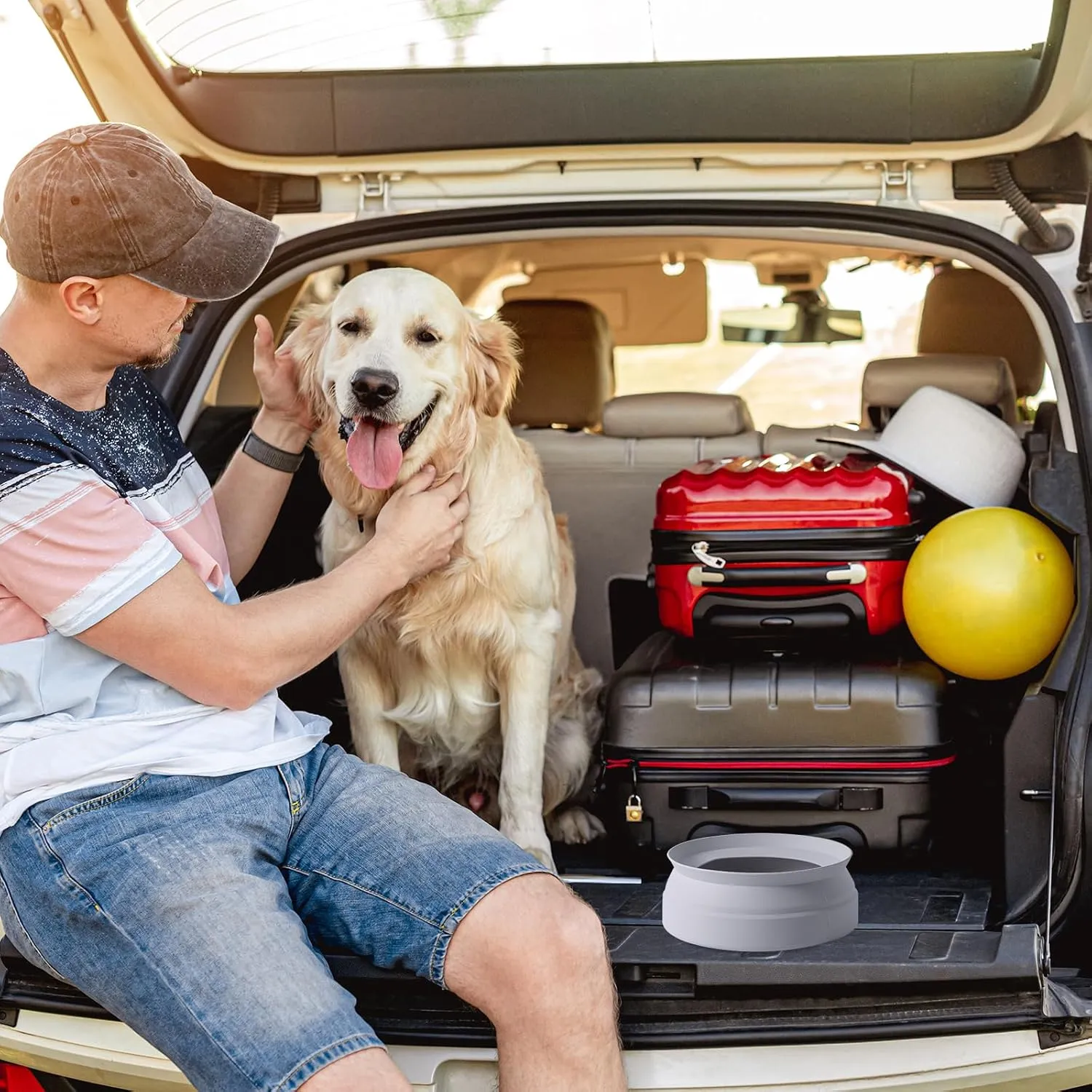 SLSON Spill Proof Dog Water Bowl for Cars,Collapsible No Splash Dog Travel Bowls Integrated Molding Portable Pet Bowl for Vehicle Road Trip Truck,RV,SUV,Boat Accessories (Cold Grey)