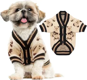 Small Dog Sweaters Cute Bear Dog Cardigans Clothes for Small Medium Dogs Boy Girl Puppy Cat Knitting Cardigan Outfits Dogs Winter Coats Warm Pet Doggy Clothes Soft Knitwear Apparel (Beige,XL)
