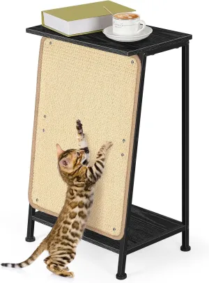 smusei Cat Scratcher and End Table, Black Side Table with Detachable Sisal Scratching Pad Vertical Cat Scratching Board for Indoor Cats Kittens, Modern Cat Furniture Sofa Table for Living Room