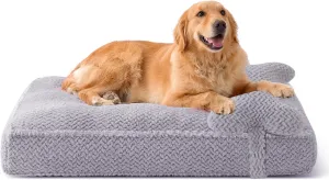 Soft Touch Orthopedic Dog Beds for Large Dogs, Extra Large Waterproof Dog Crate Bed with Removable Washable Cover, Attachable Pillow Cushion, Non-Slip Bottom (Grey, X-Large)